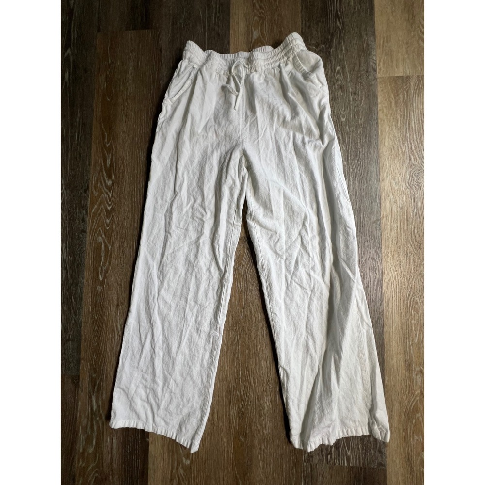 Chartou Linen Blend Pants Womens XS White Wide Leg Drawstring Elastic Waist